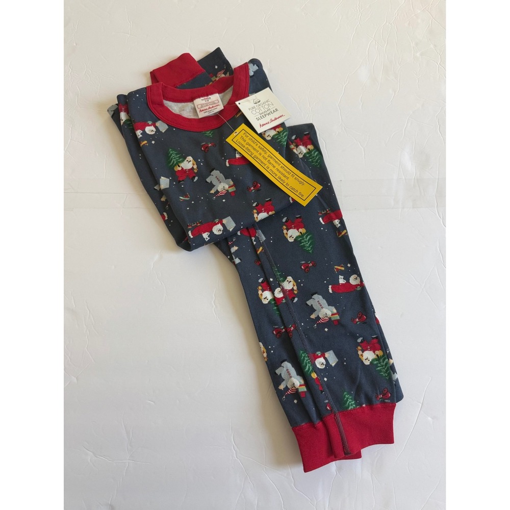 Hanna Andersson Kids Organic Cotton Pajama Set Santa Polar Bear Navy Red Size 10